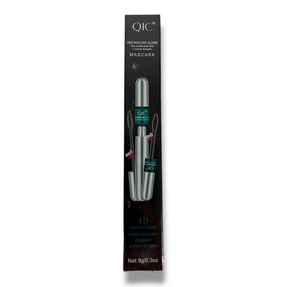 QIC Mascara 2 in 1 4D Silk Fiber Double Effect Waterproof‎ Volumizing Black New